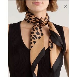 Kate Spade Modern Leopard Silk Square Scarf Light Tobacco Black  NEW